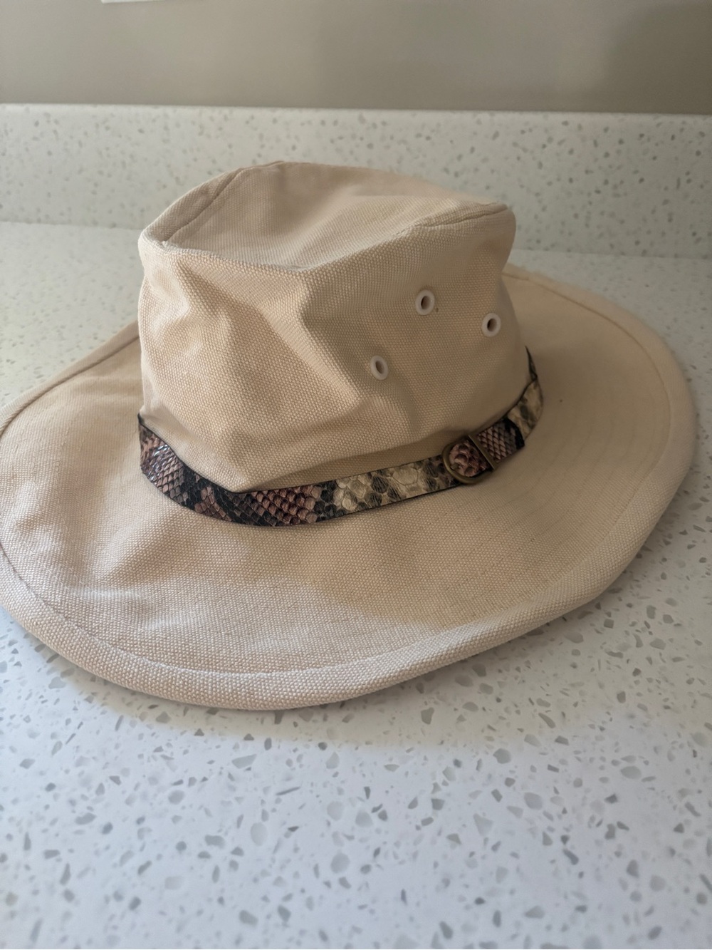 Smithsonian Neutral Beige Canvas Safari Hat with Patterned Band